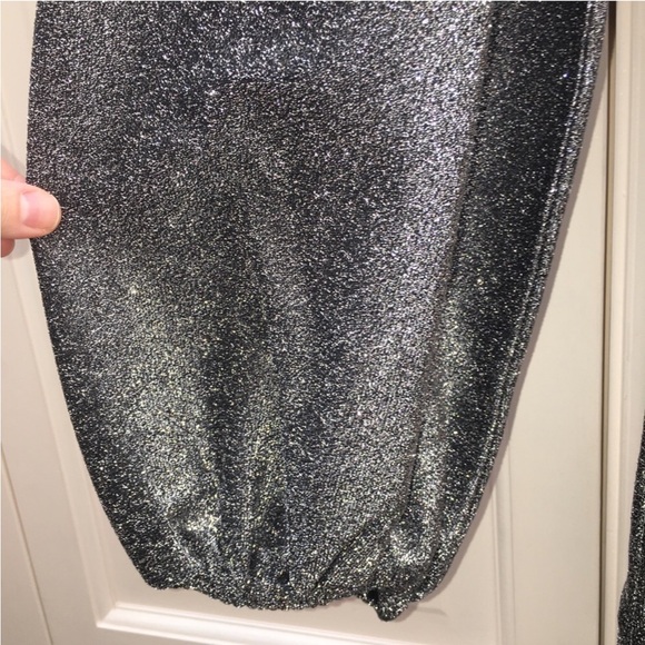 Ganni Lurex Jersey Silver Metallic Long Puff Sleeve Turtleneck Jumper Top - Picture 6 of 10